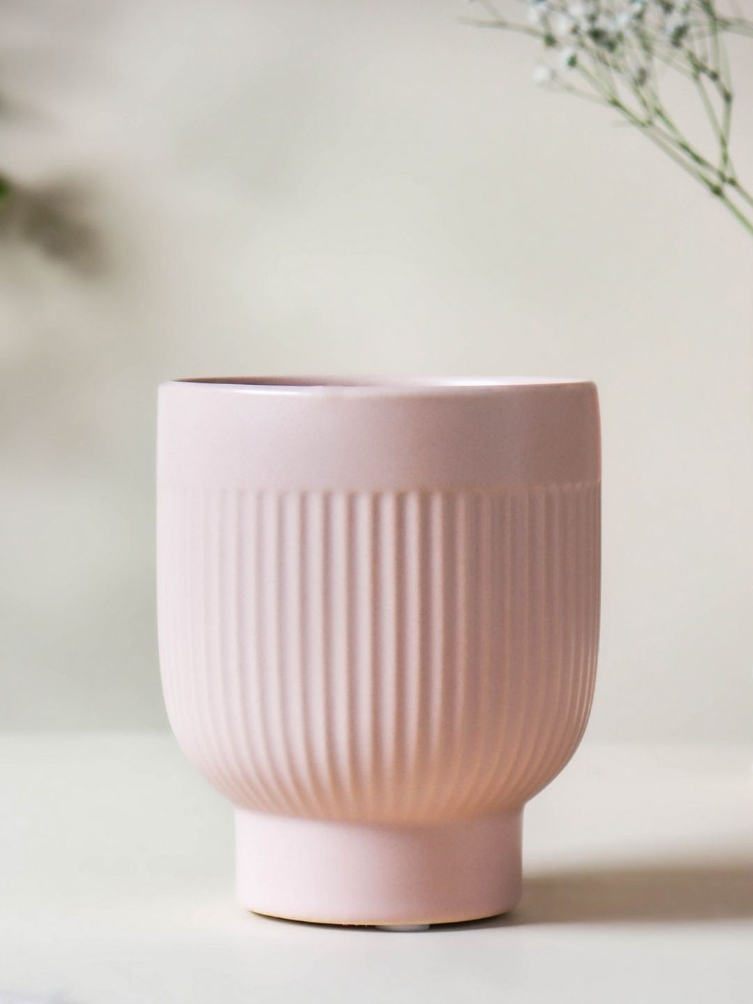 Nestasia Pink Ribbed Ceramic Vase Price in India