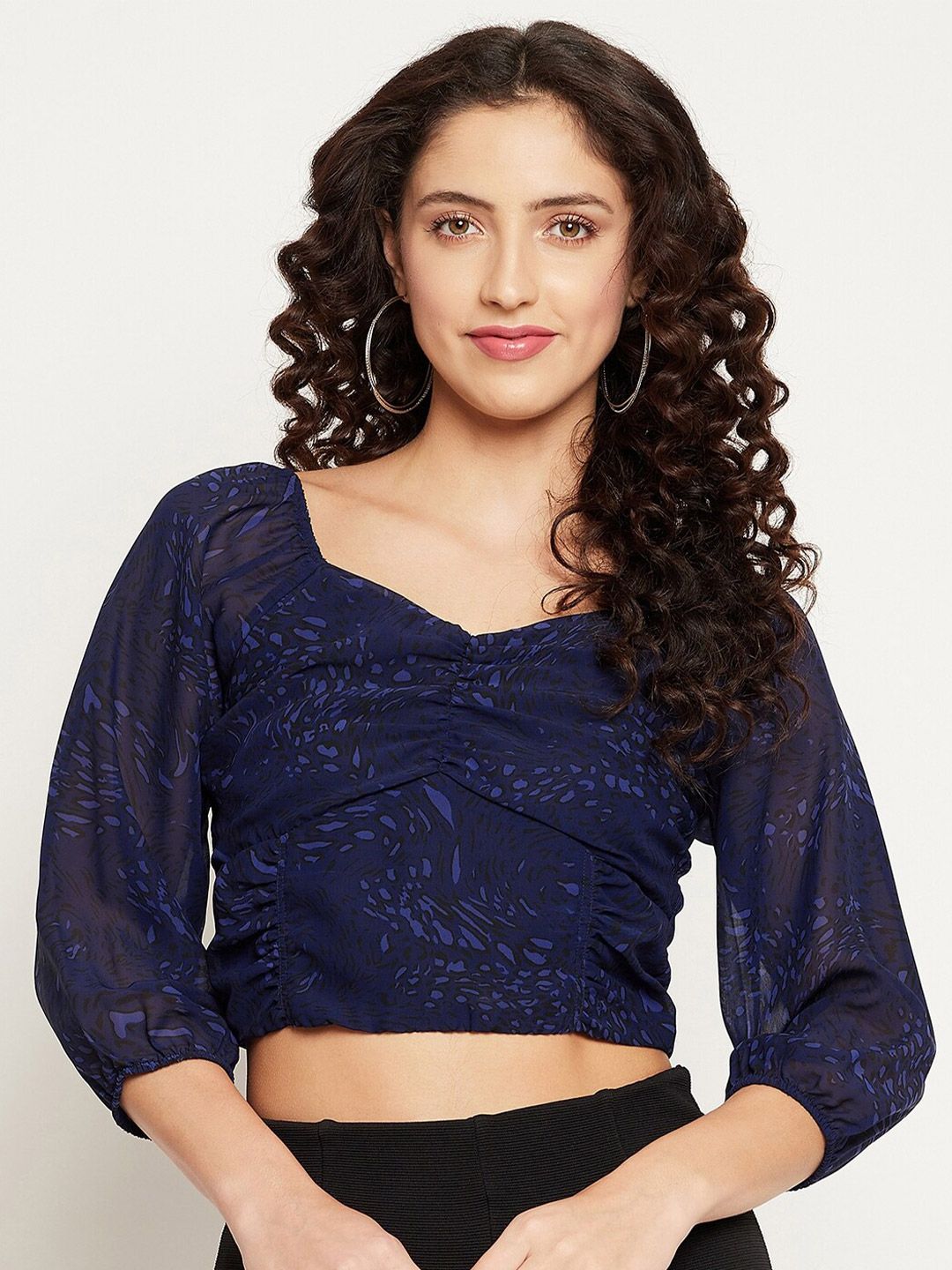Madame Blue Animal Print Sweetheart Neck Crop Top Price in India