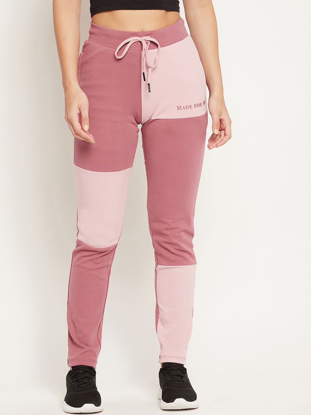 Madame Women Pink Colorblocked Track Pants Price in India
