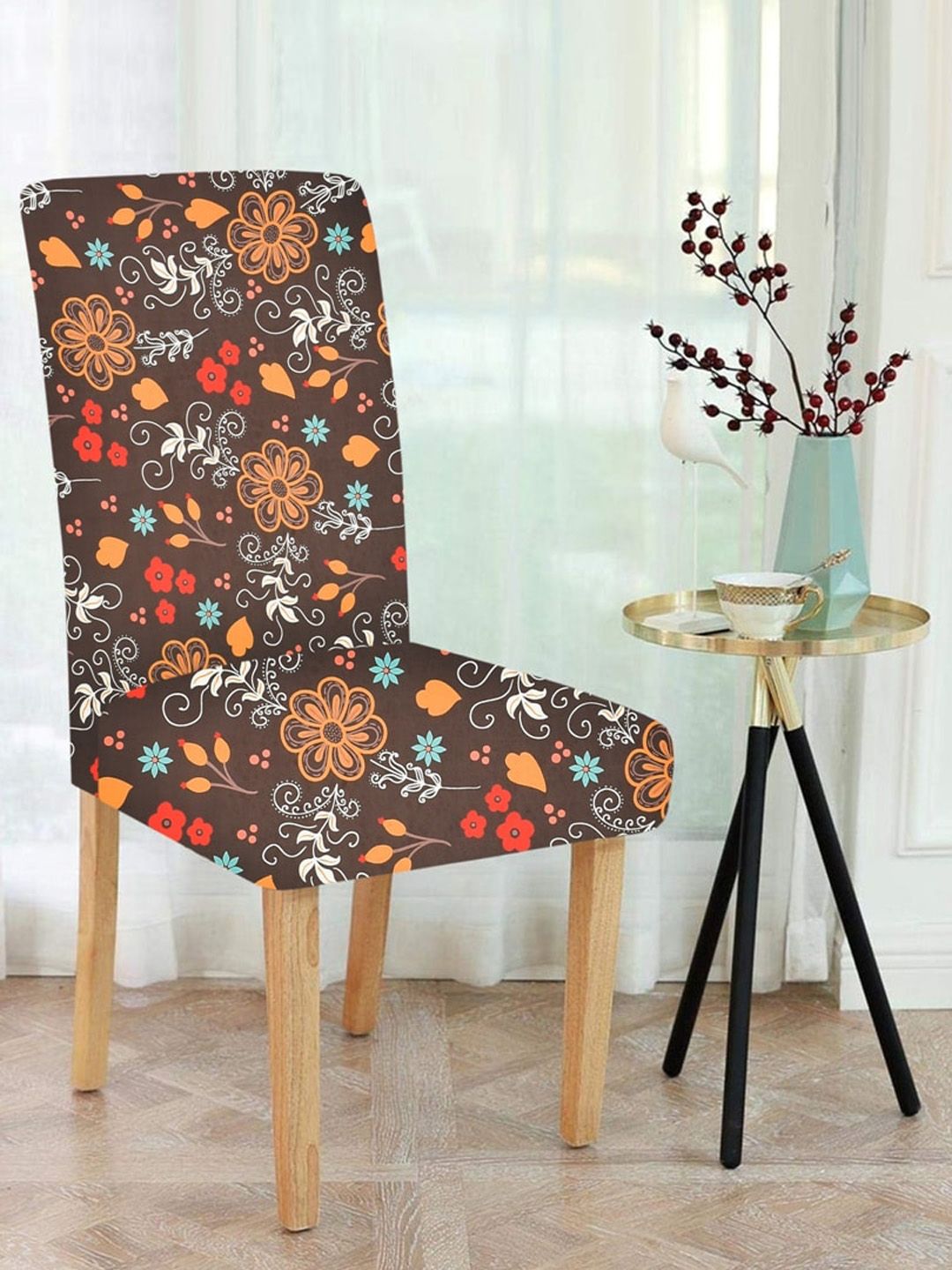 MULTITEX  Set of 4 Brown & Orange Printed Chair Covers Price in India