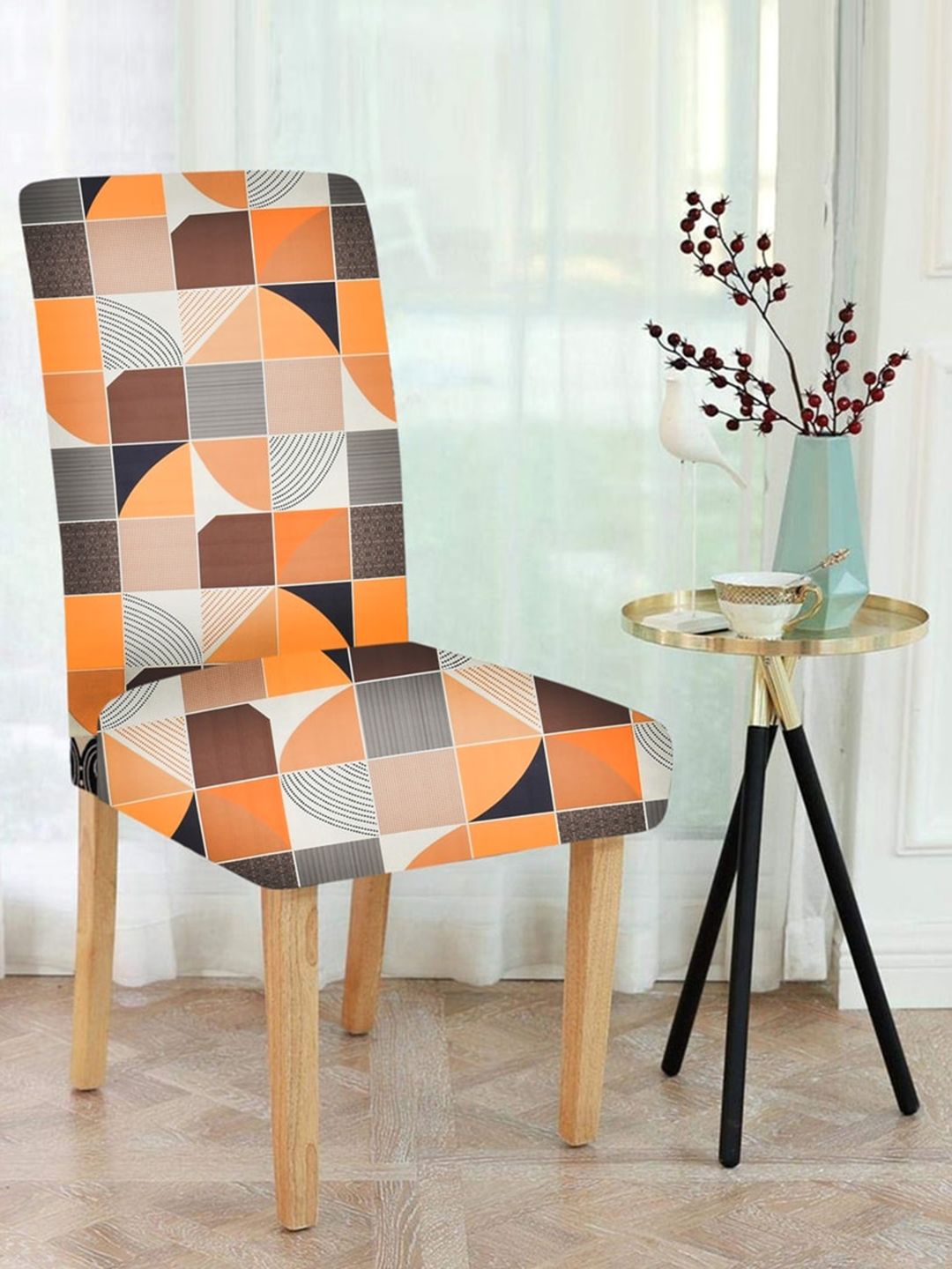 MULTITEX Unisex Set Of 4 Orange Printed Chair Covers Price in India