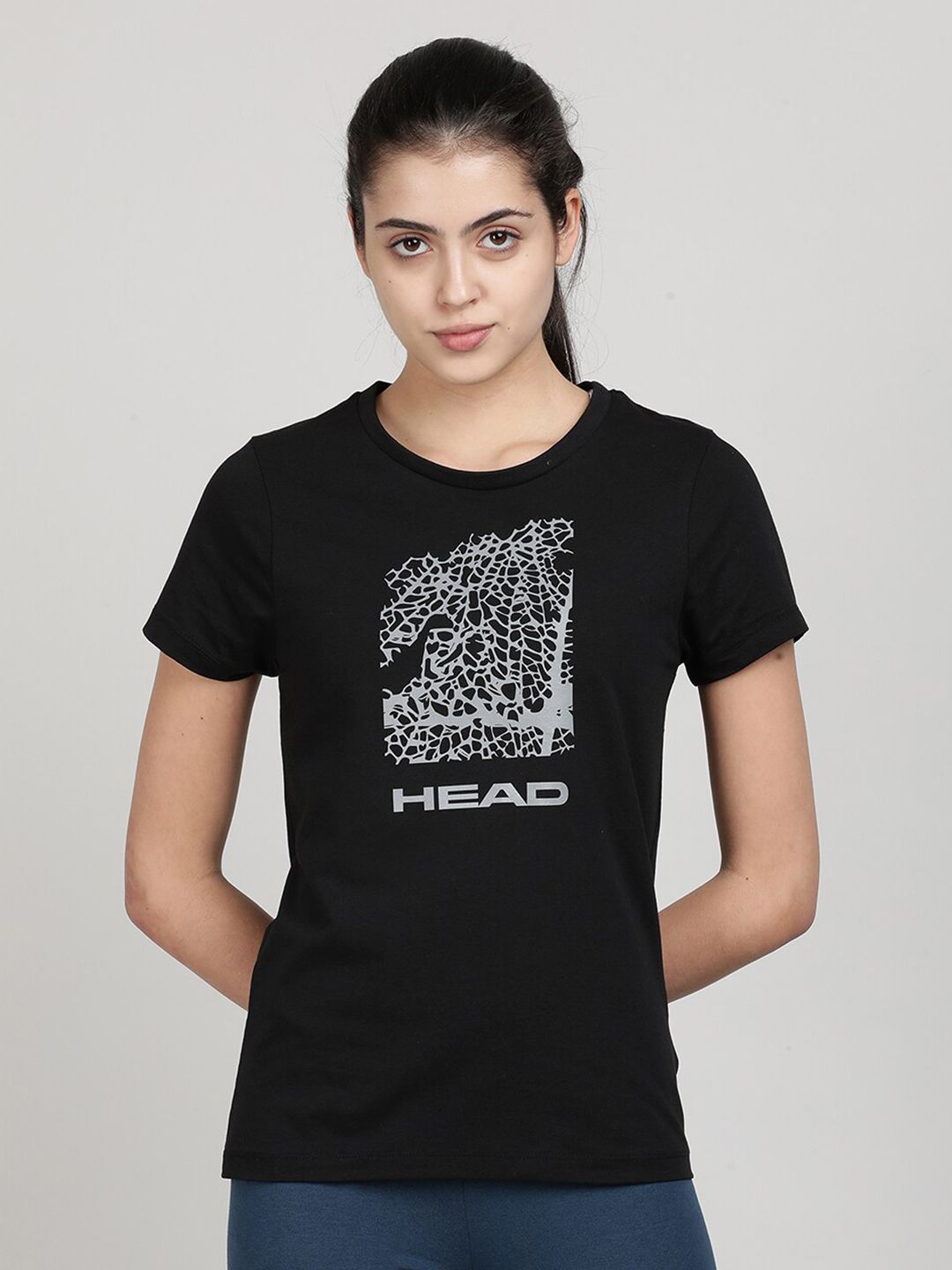 Head Women Black Printed Slim Fit T-shirt Price in India