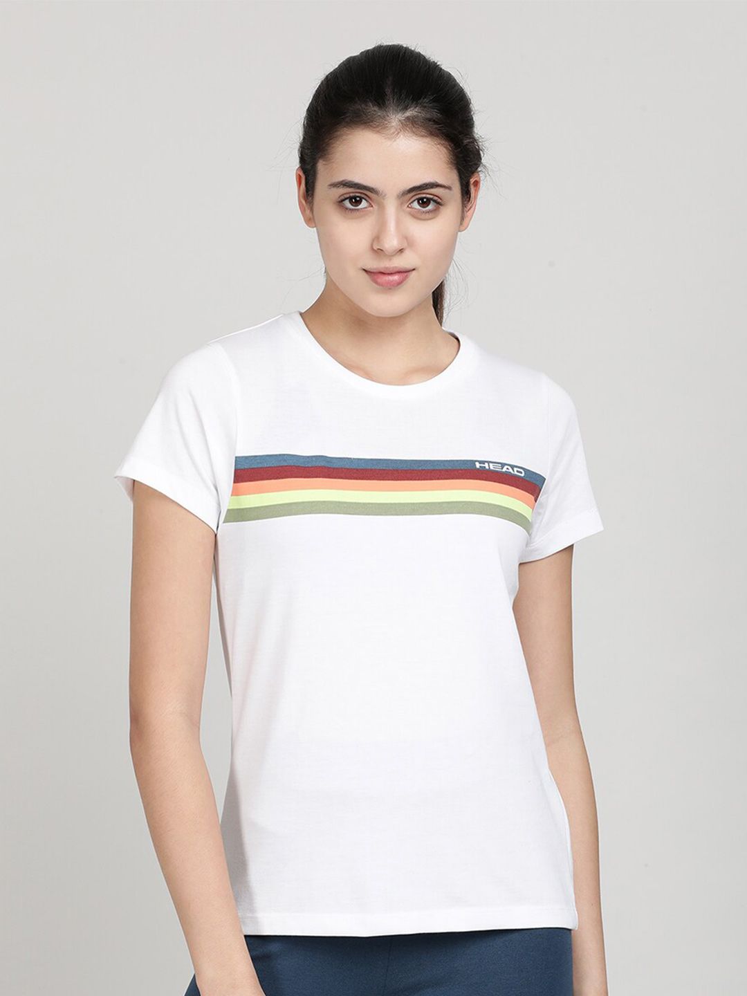 Head Women White Slim Fit Cotton Sports T-shirt Price in India