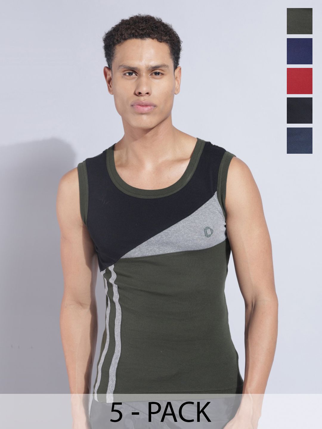 Dollar Bigboss Men Solid Pack of 5 Cotton Racerback Styled Gym Vest