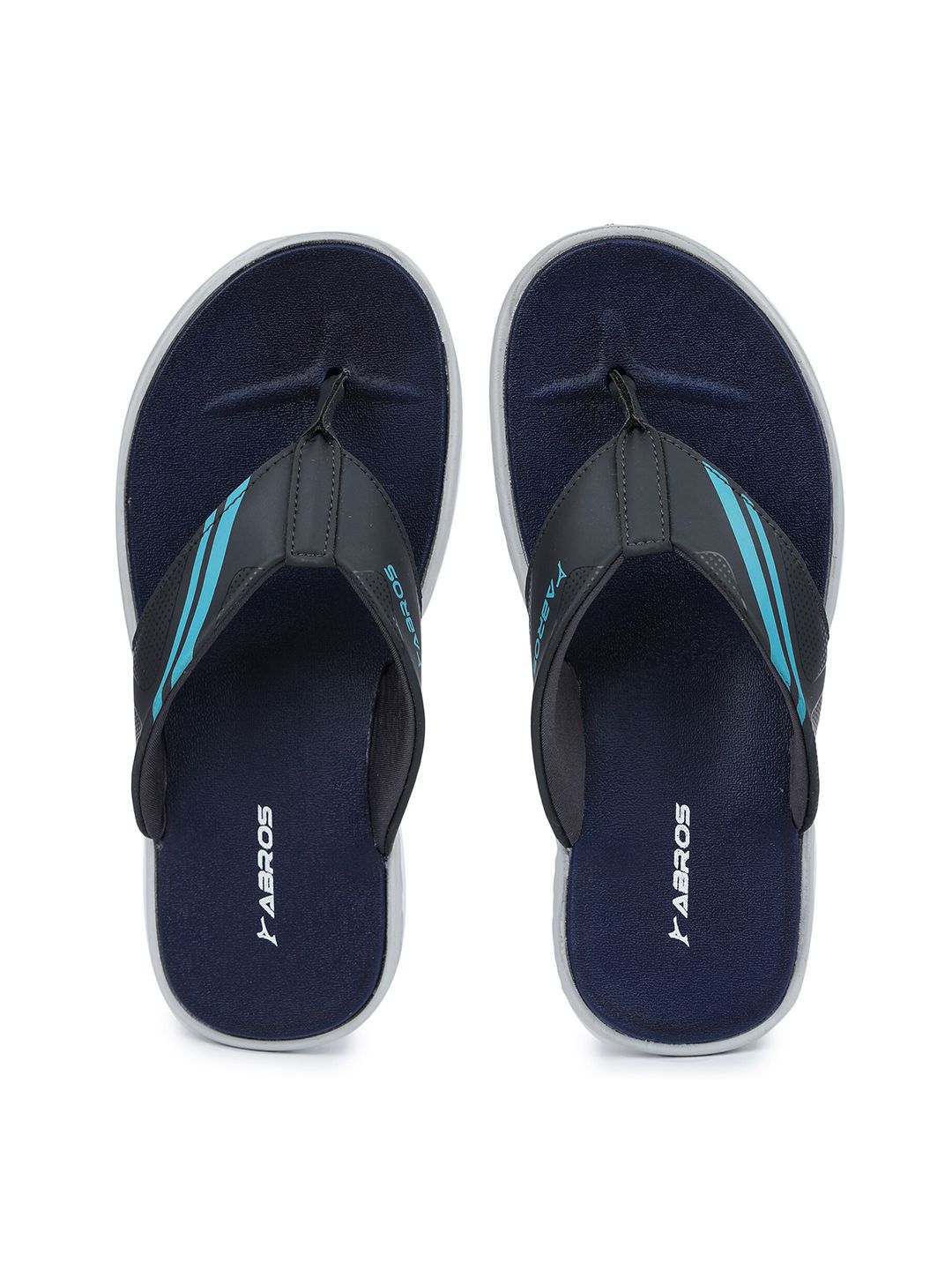 ABROS Men Grey & Blue Printed Thong Flip-Flops