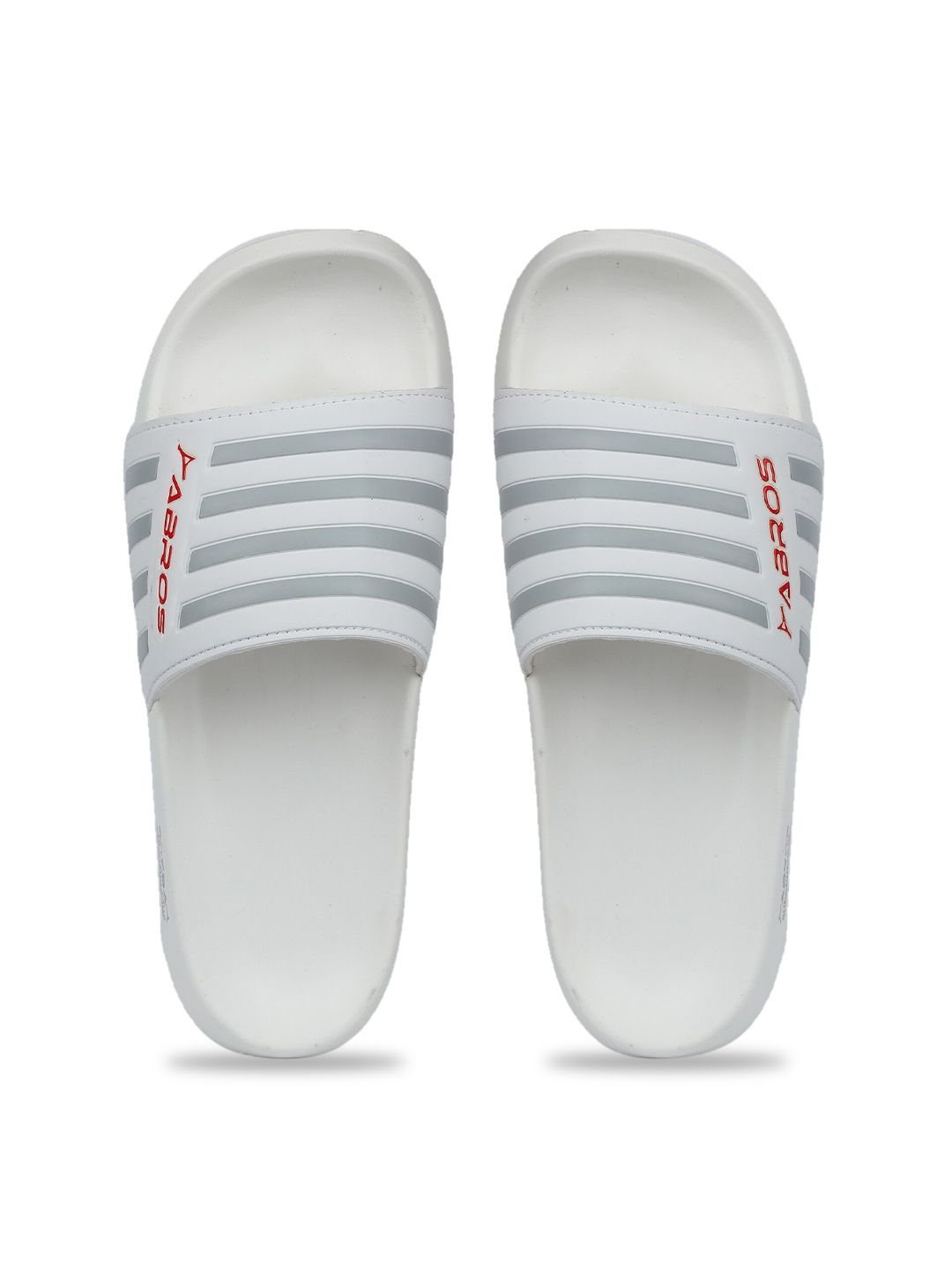 ABROS Men White & Grey Striped Rubber Sliders