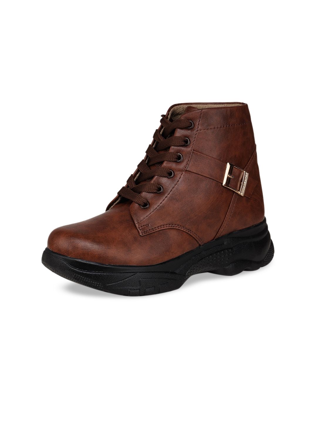 BOOTCO Women Brown High-Top Flat Boots Price in India