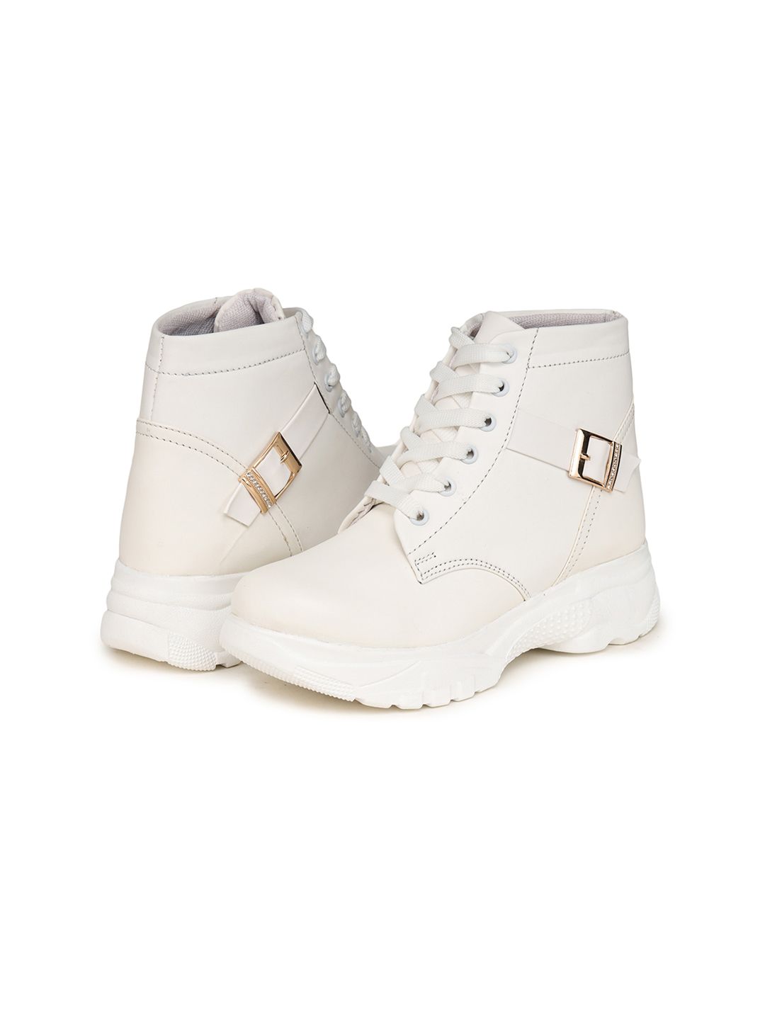 BOOTCO Women White Patterned High-Top Boots Price in India