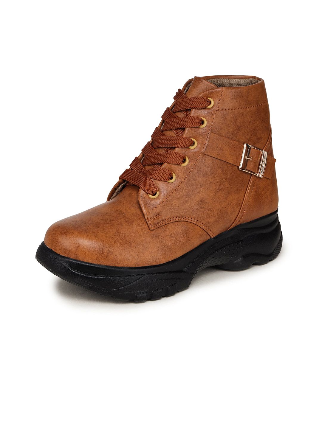 BOOTCO Women Tan Brown Solid Casual Regular Boots Price in India