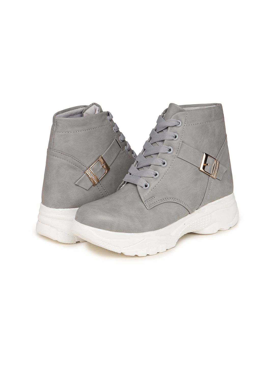 BOOTCO Women Grey Solid Casual Regular Boots Price in India