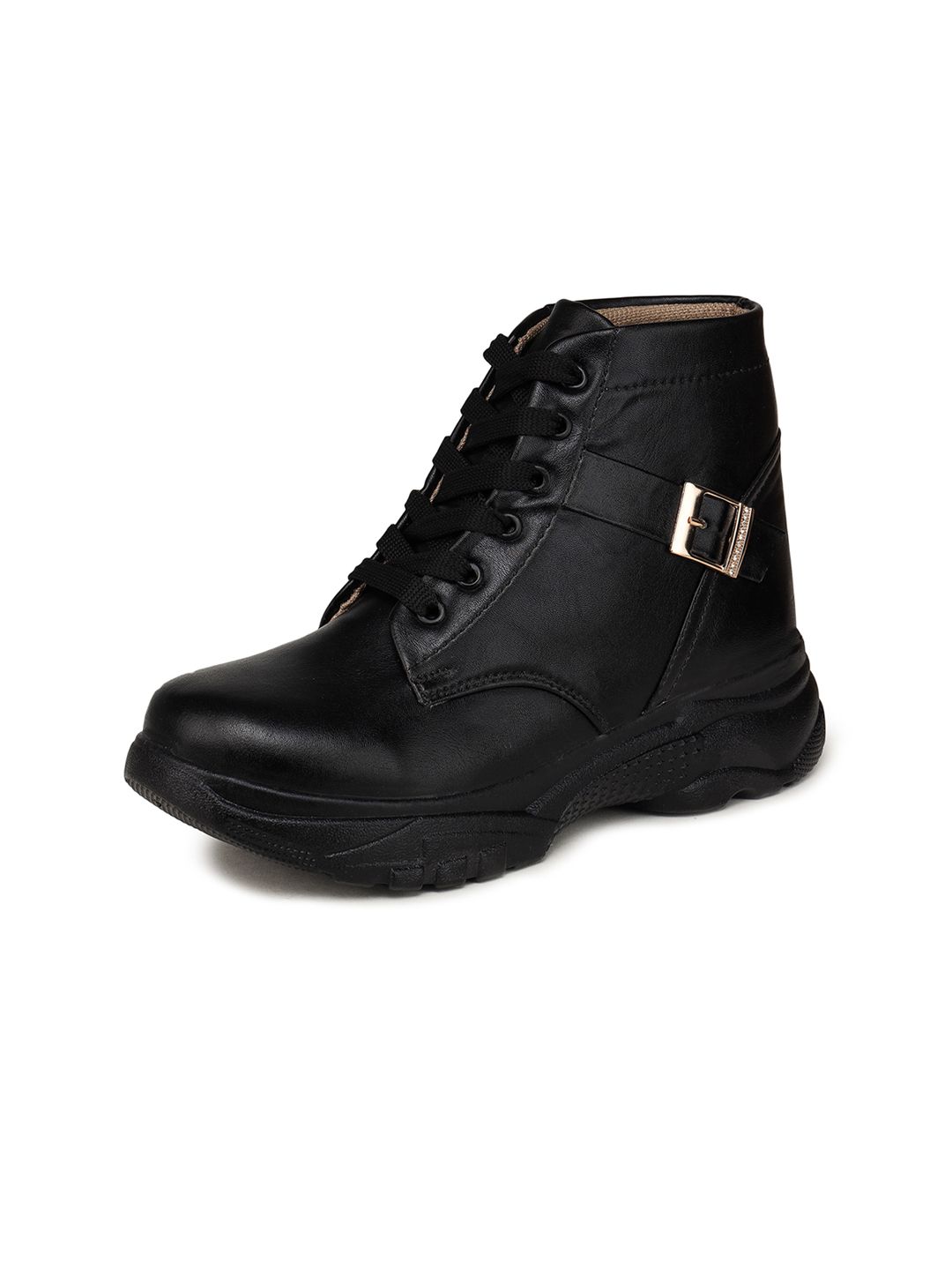 BOOTCO Women Black Solid Ankle-High Boots Price in India