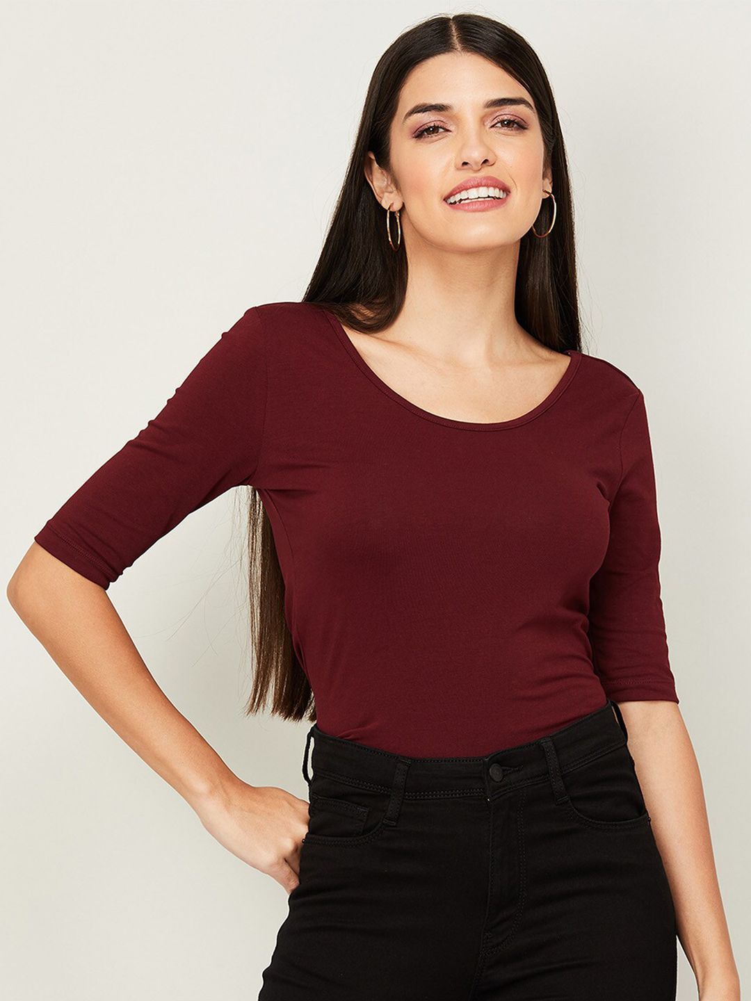 Ginger by Lifestyle Maroon Solid Regular Sleeves Top