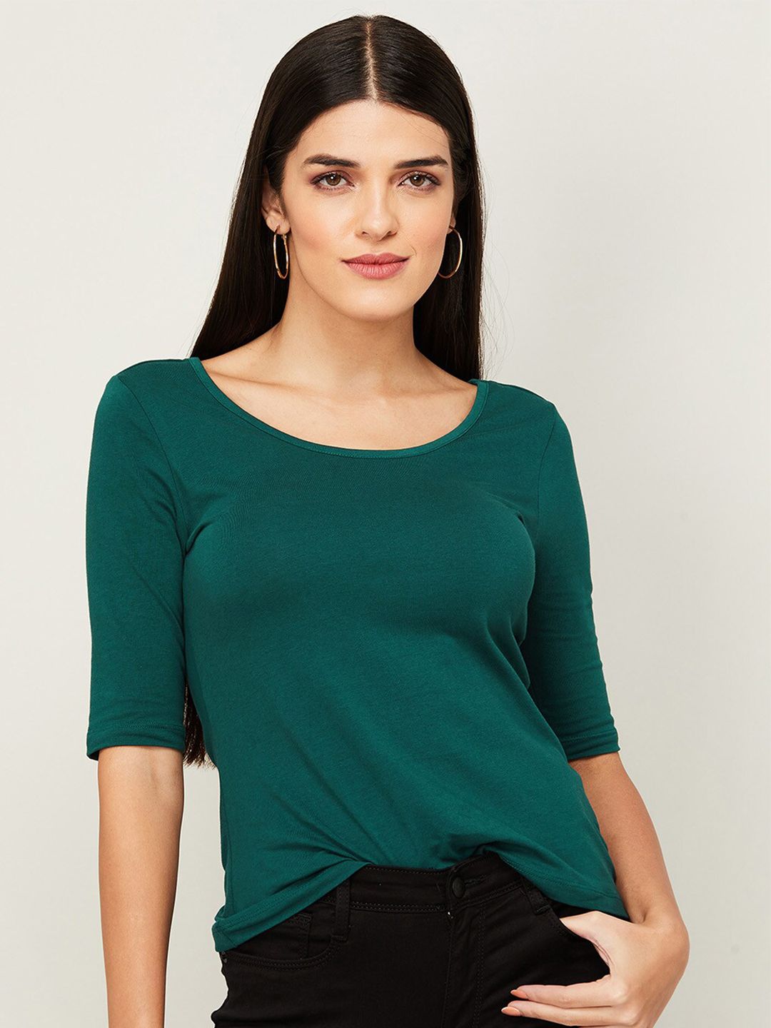 Ginger by Lifestyle Green Solid Top Price in India