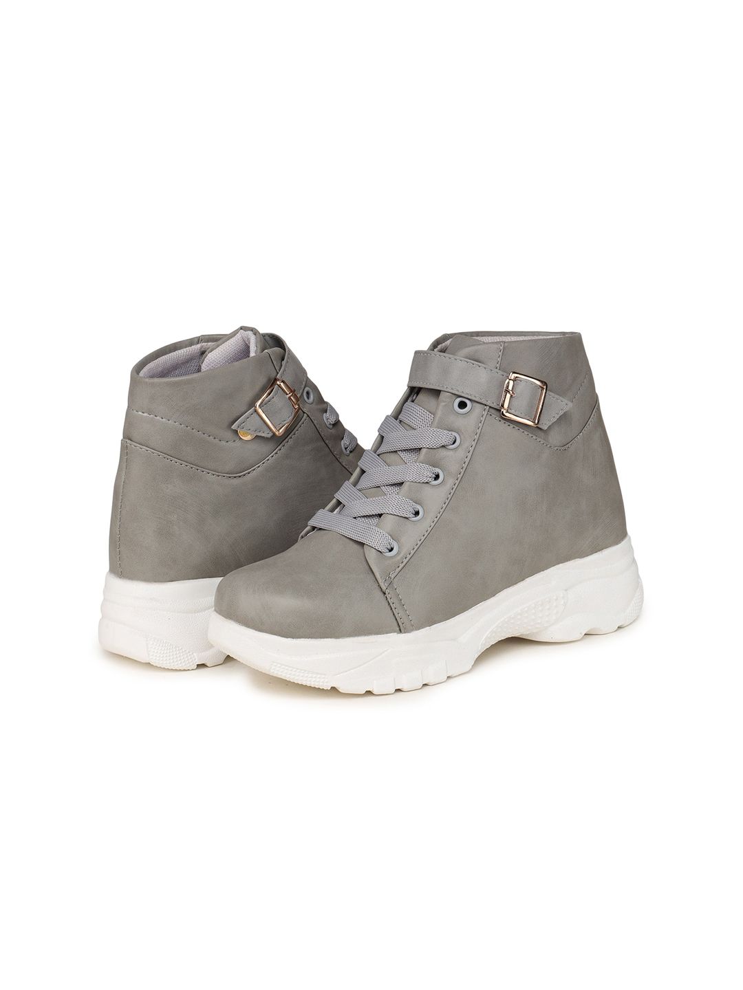 BOOTCO Women Grey Solid Flat Heels Boots Price in India