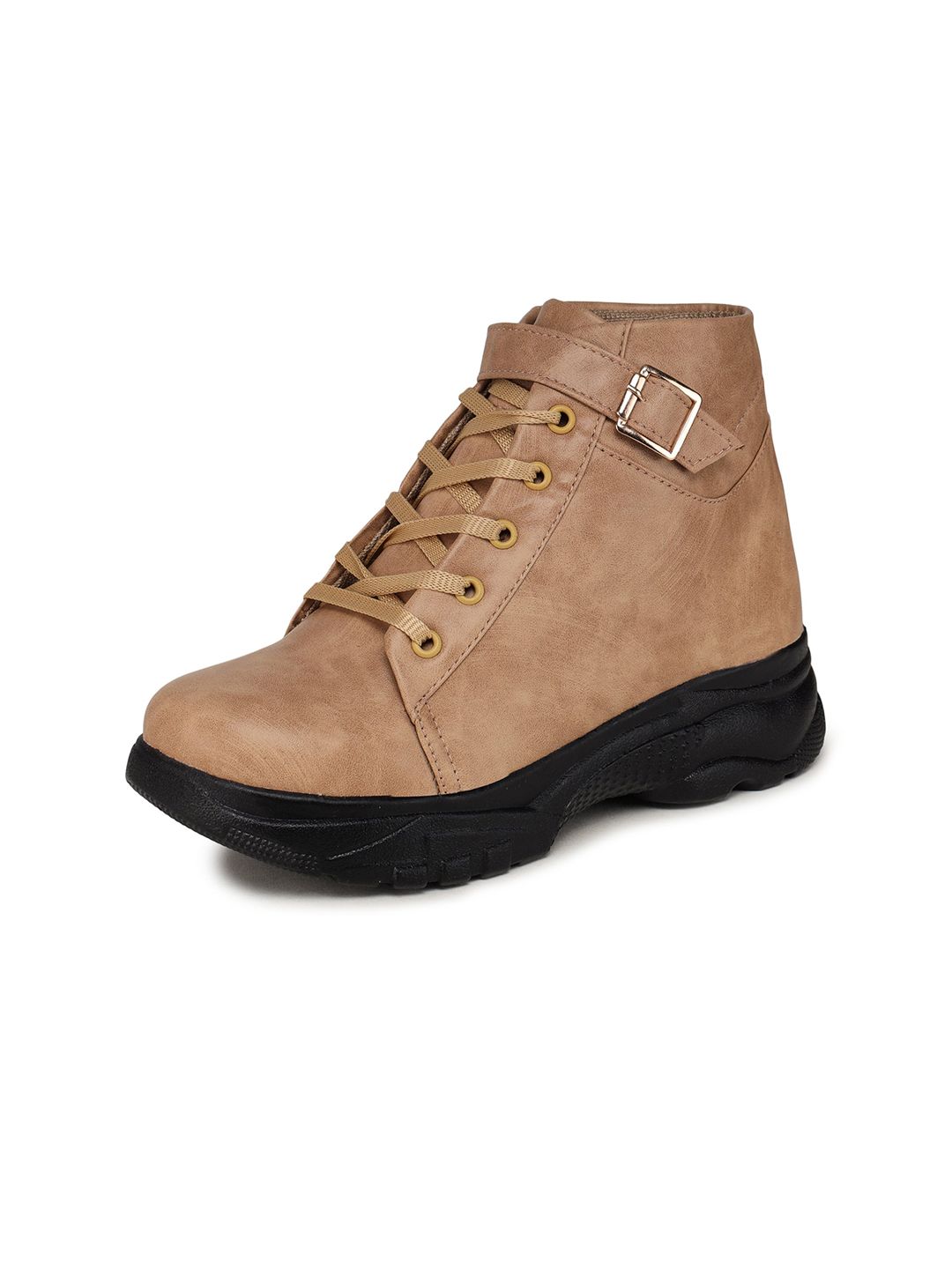 BOOTCO Women Beige Solid Casual Regular Boots Price in India