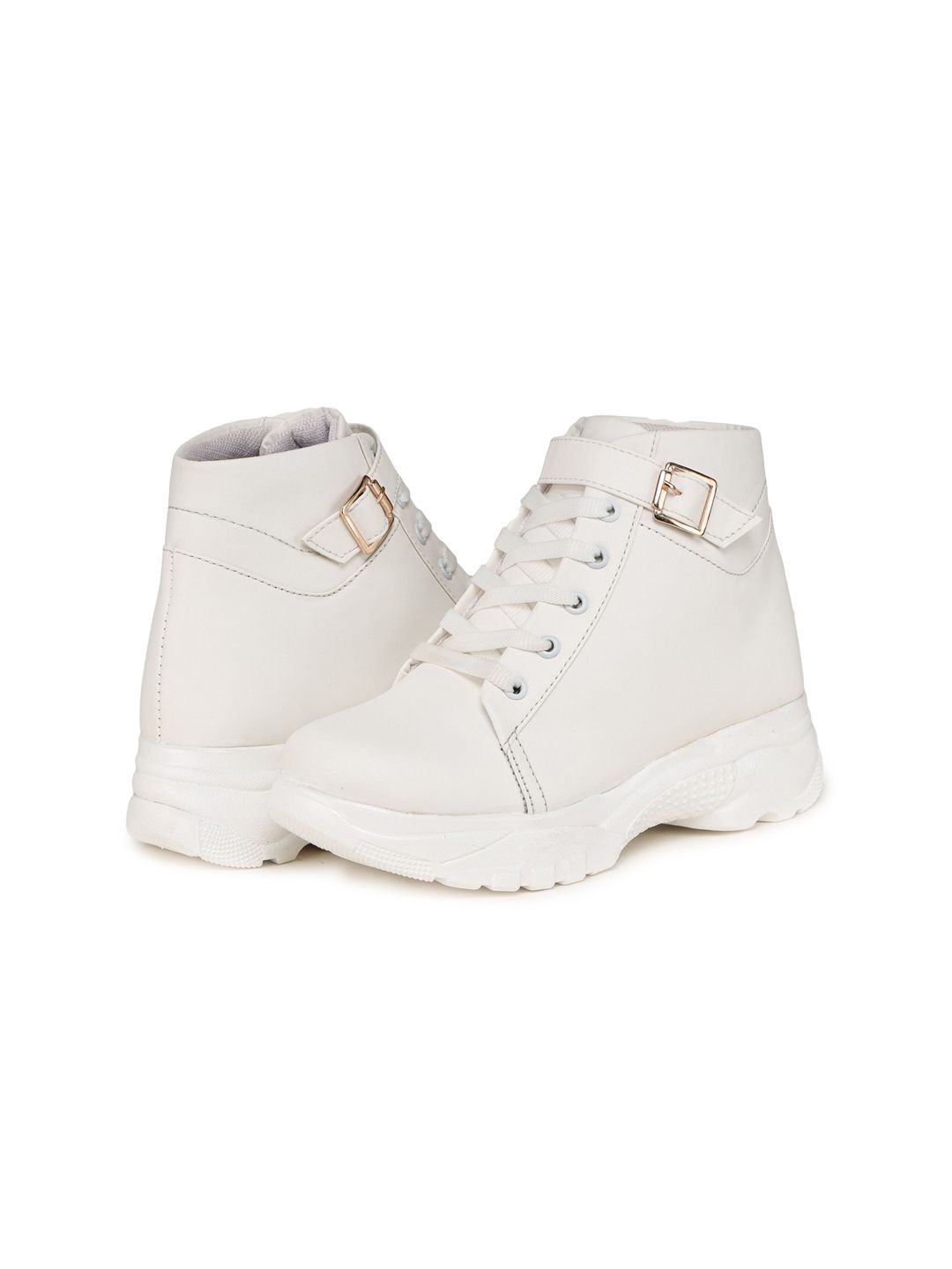 BOOTCO Women White Solid Boots Price in India
