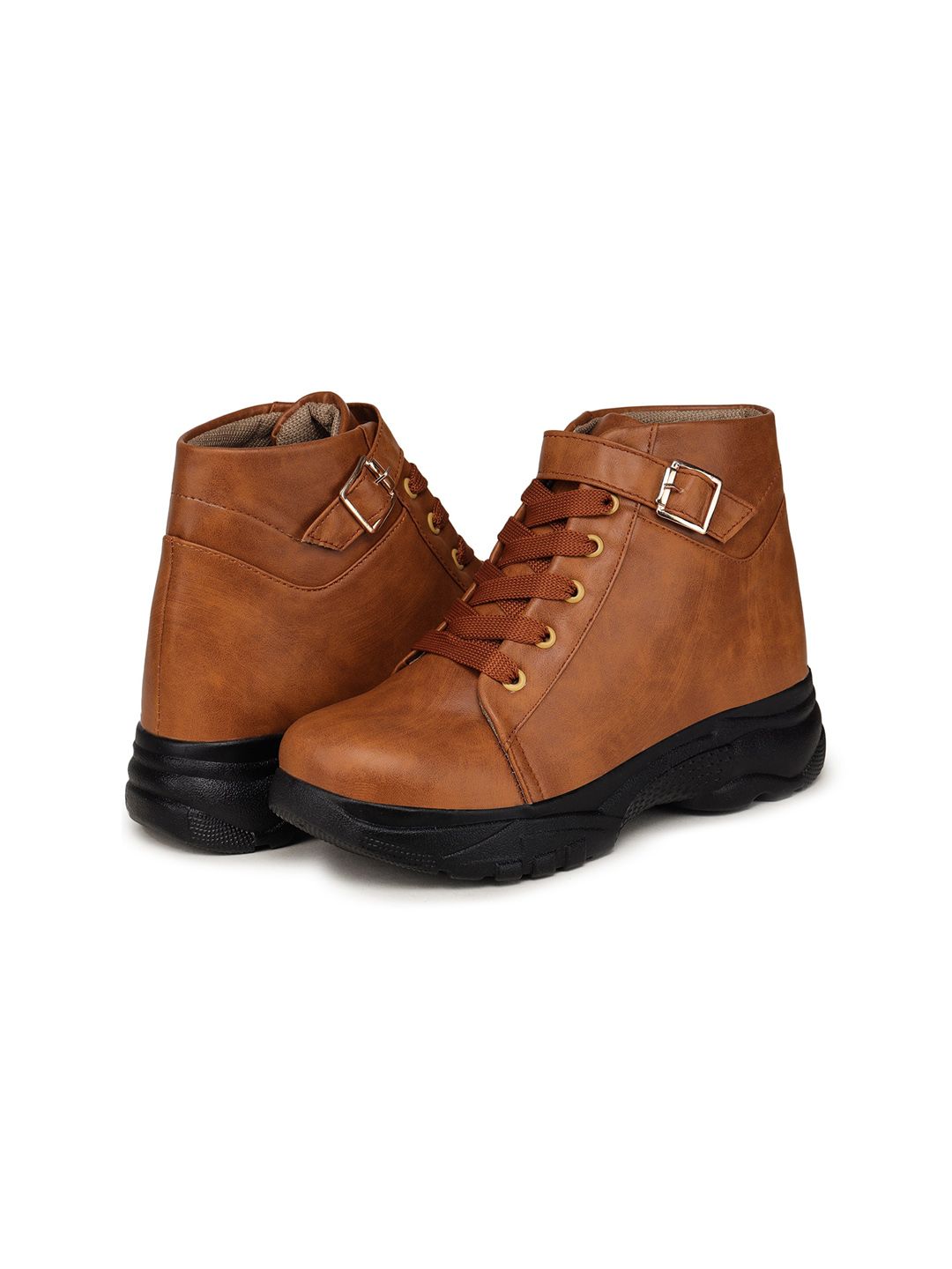 BOOTCO Women Tan Colored Solid Ankle-High Casual Boots Price in India