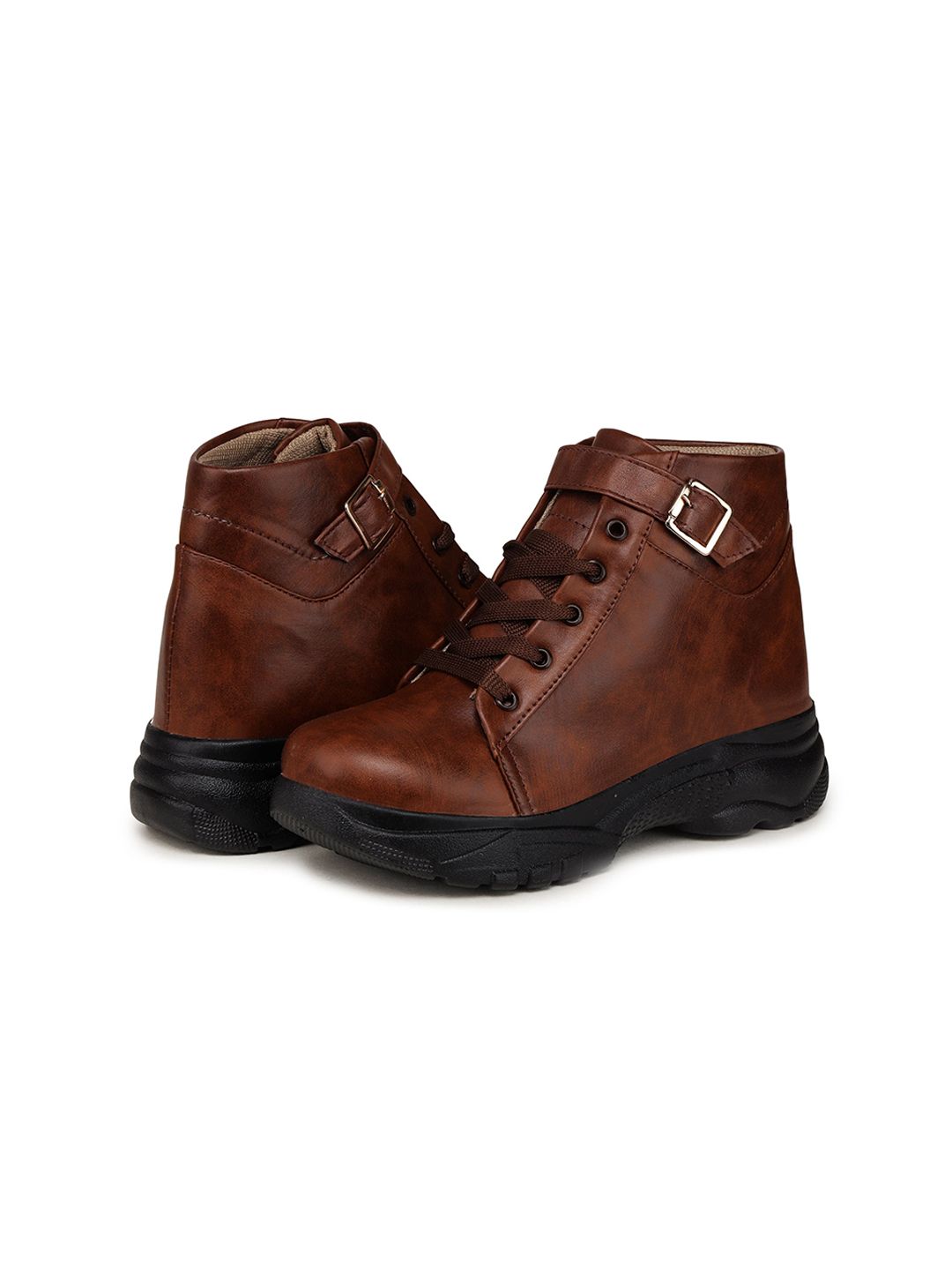 BOOTCO Women Brown Solid Boots Price in India