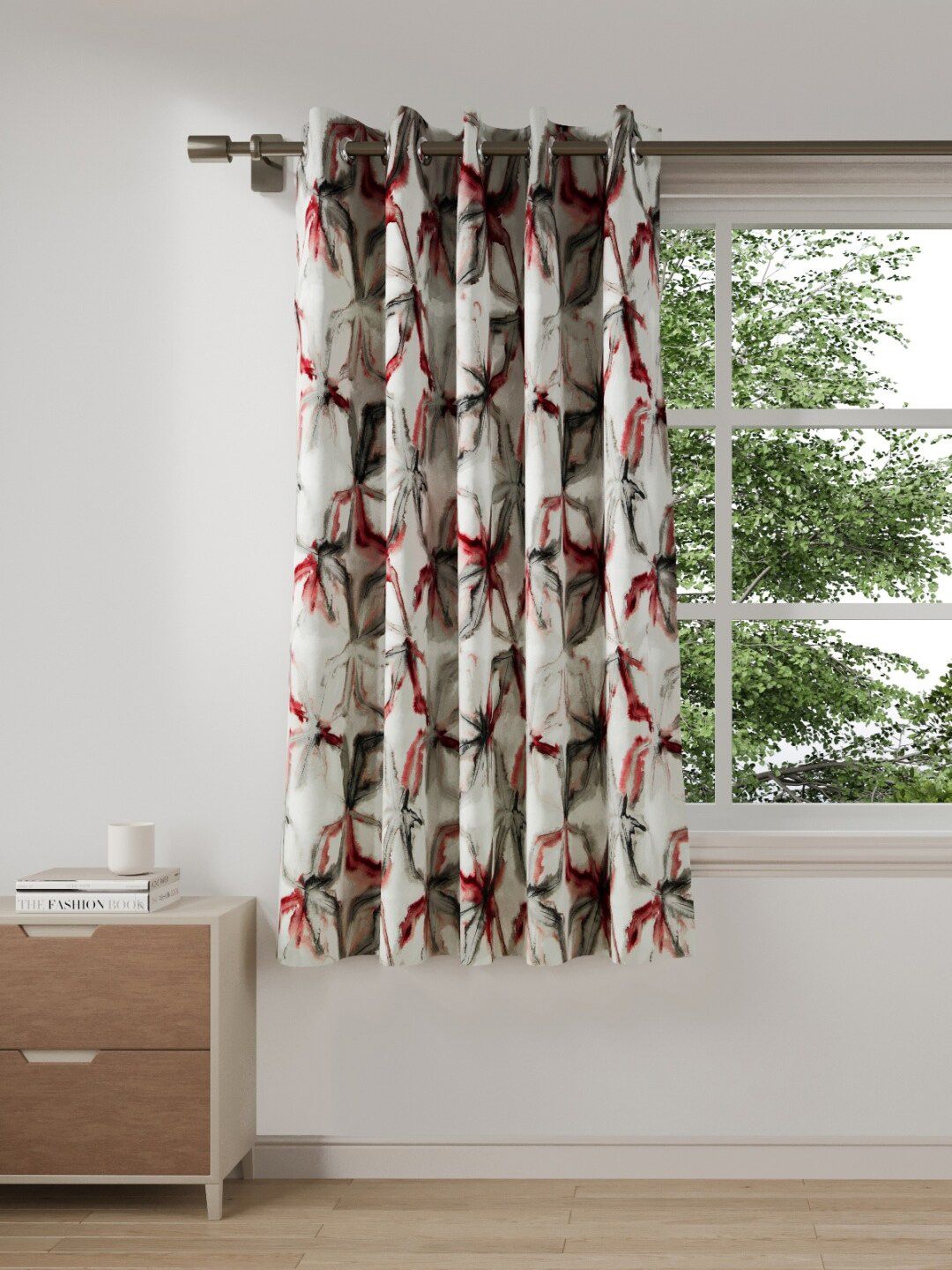 DDecor Red & Grey Floral Window Curtain Price in India