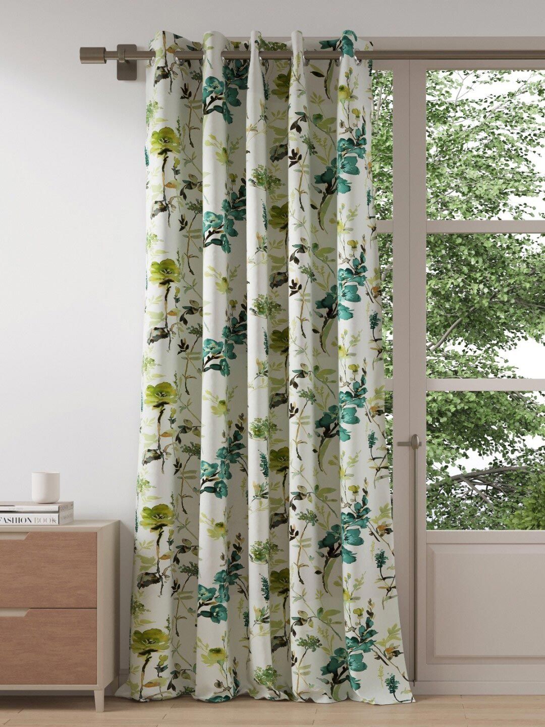 DDecor Turquoise Blue & Green Floral Long Door Curtain Price in India