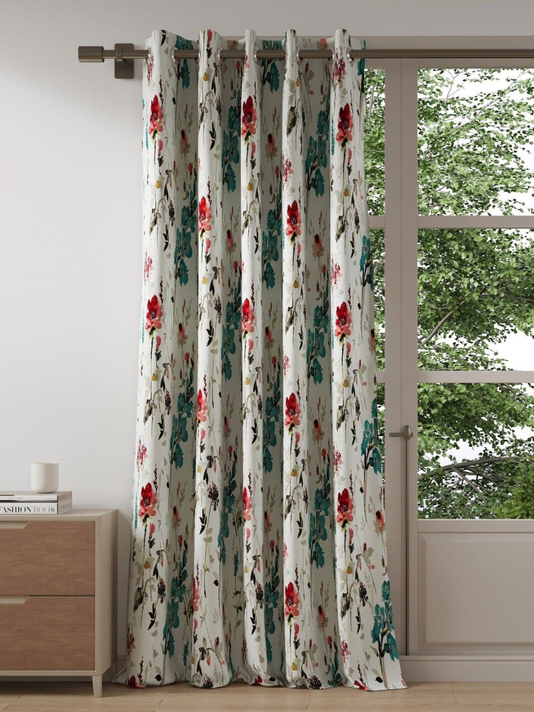 DDecor Turquoise Blue & Green Floral Long Door Curtain Price in India