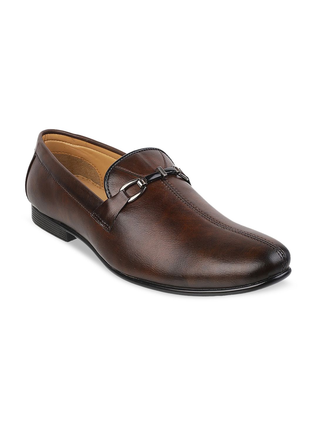 WALKWAY by Metro Men Brown Textured Formal Slip-On Loafers