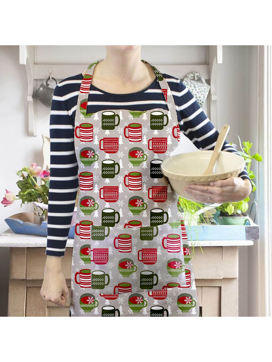 Lushomes Unisex Grey & Red Printed Cotton Apron Price in India
