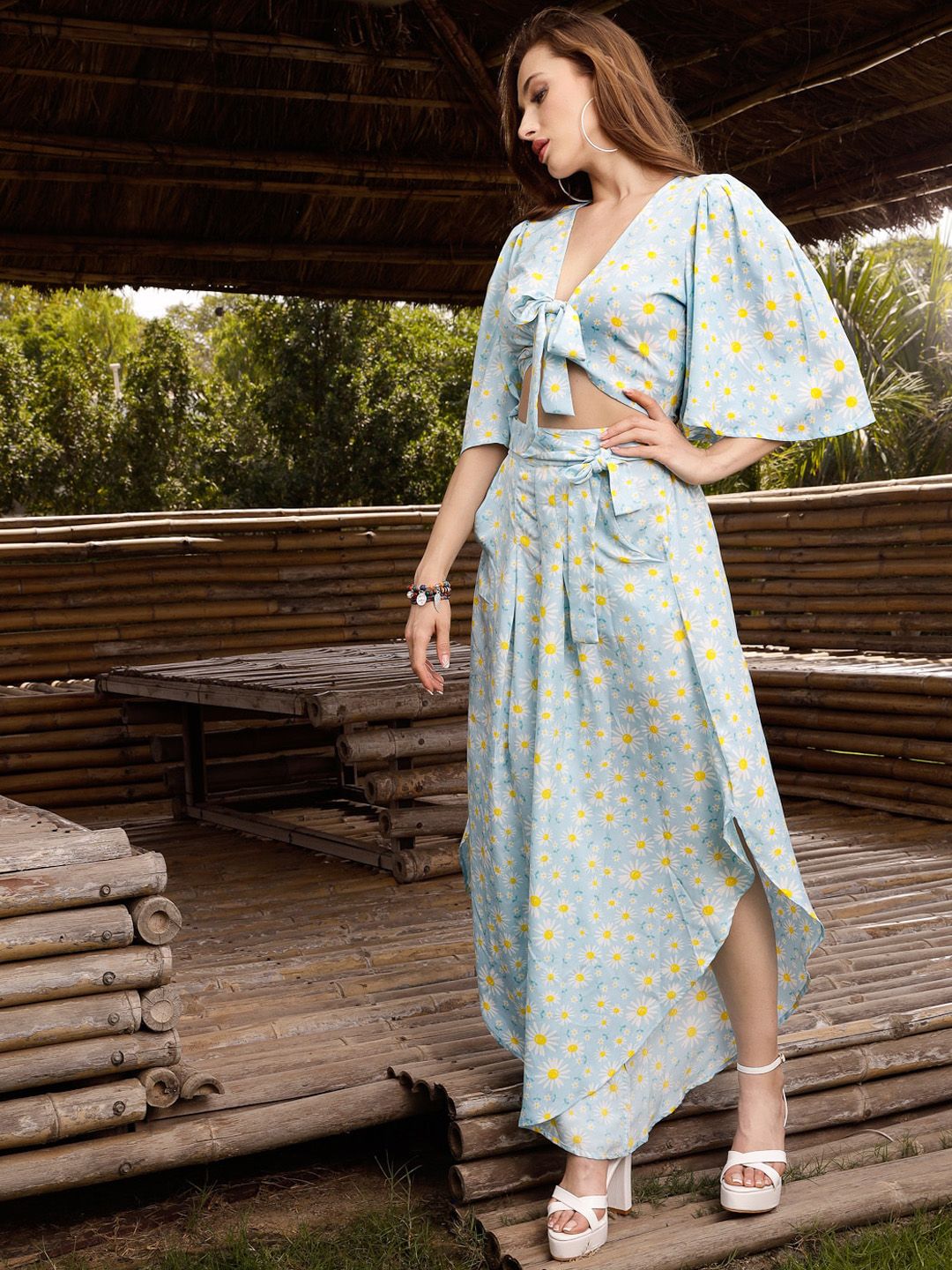 Sera Women's Blue Floral Printed Co-Ord