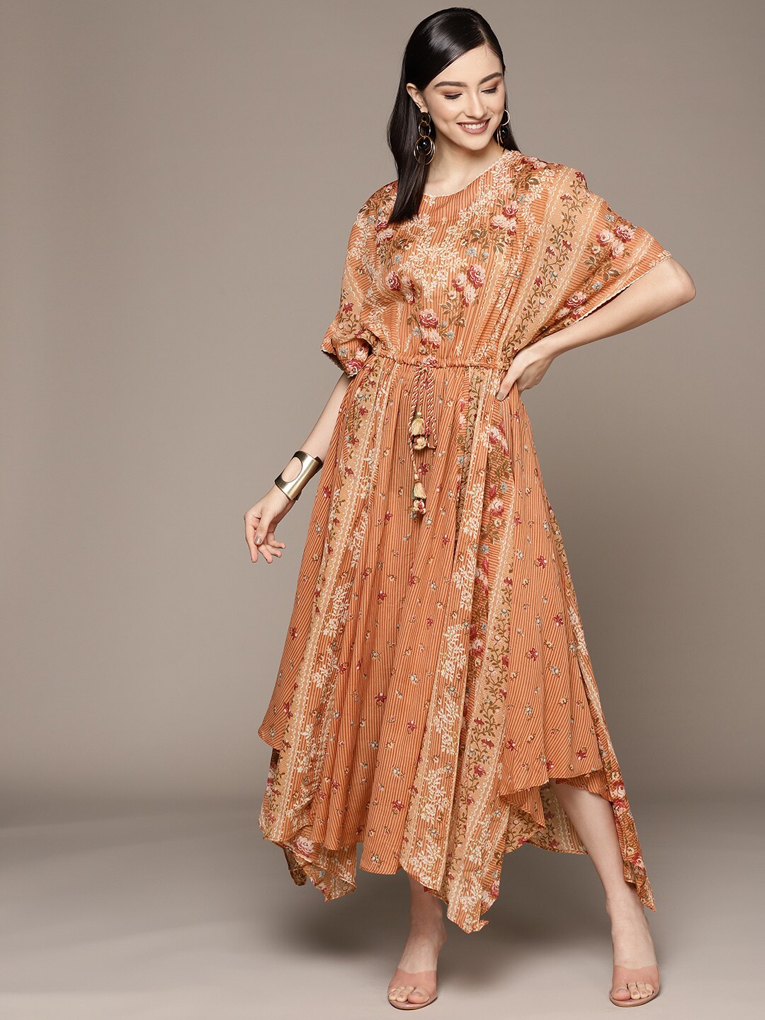 Ritu Kumar Beige Floral Print Kaftan Maxi Dress Price in India
