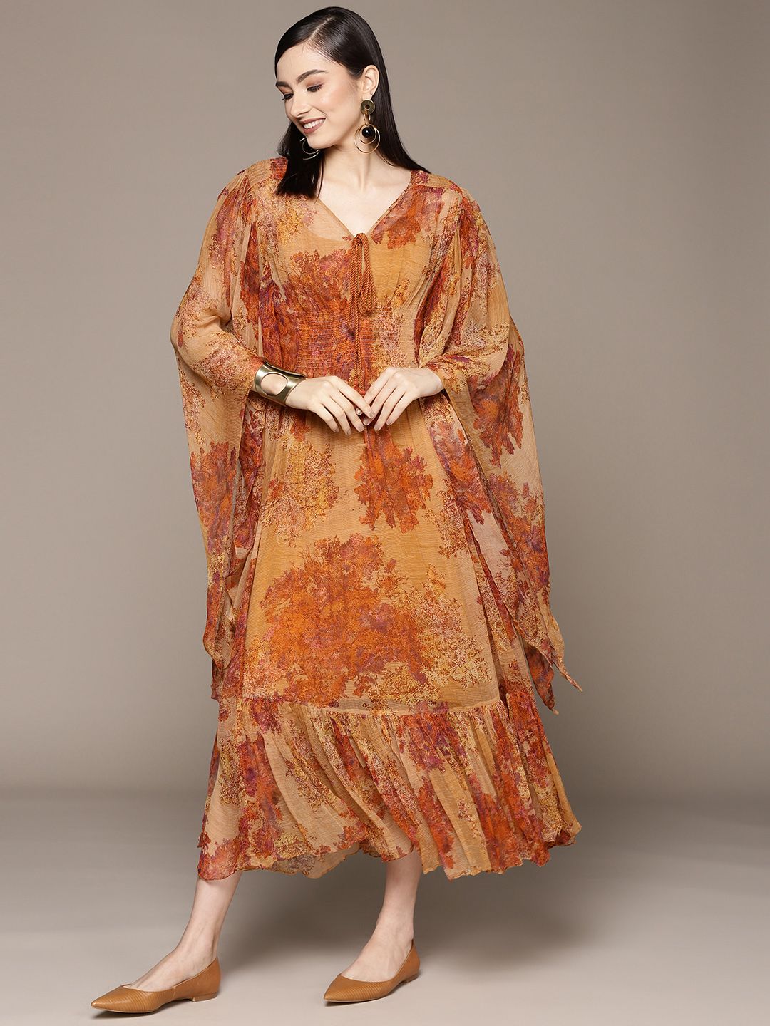 Ritu Kumar Beige Floral Printed Maxi Dress Price in India