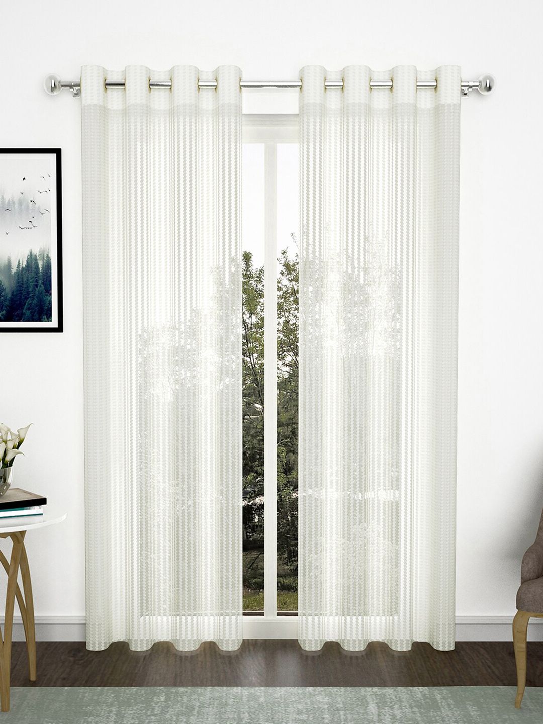 Story@home White Set of 2 Striped Sheer Door Curtain Price in India