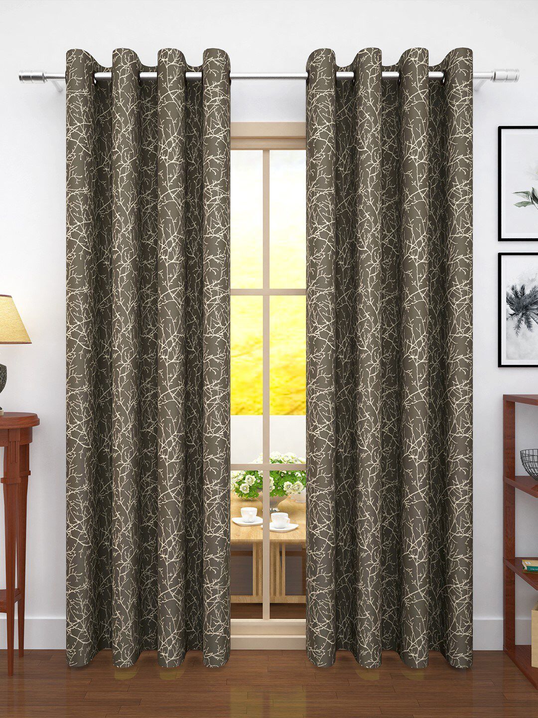 Story@home Brown & Off White Set of 2 Room Darkening Long Door Curtain Price in India