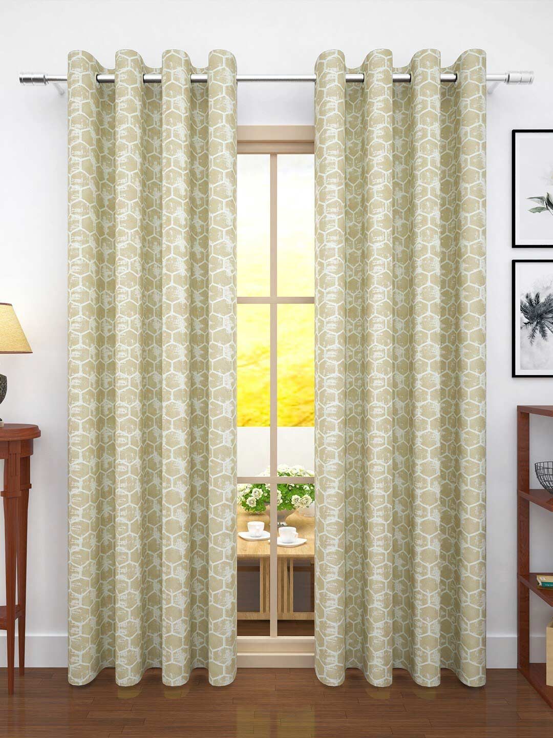 Story@home Jacquard Beige & Off White Set of 2 Room Darkening Long Door Curtains Price in India