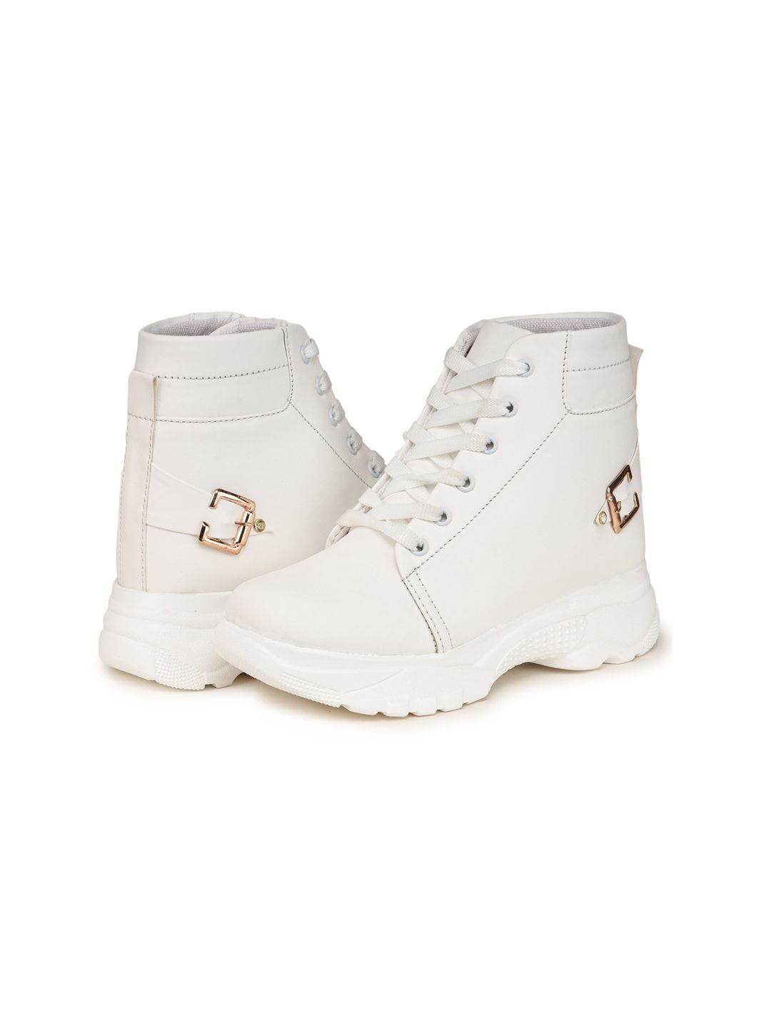 BOOTCO Women White Solid Casual Boots Price in India