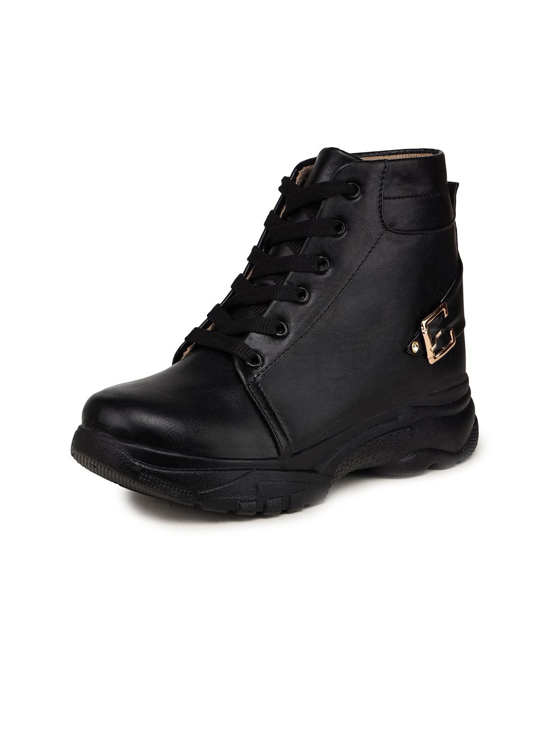 BOOTCO Women Black Solid Casual Regular Boots Price in India