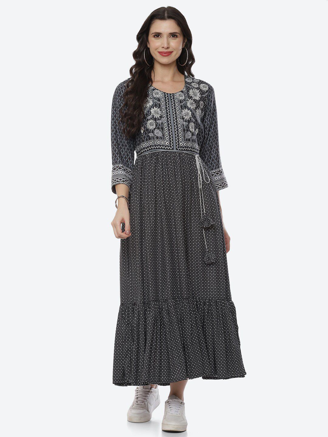 Rangriti Black Ethnic Motifs Maxi Dress Price in India