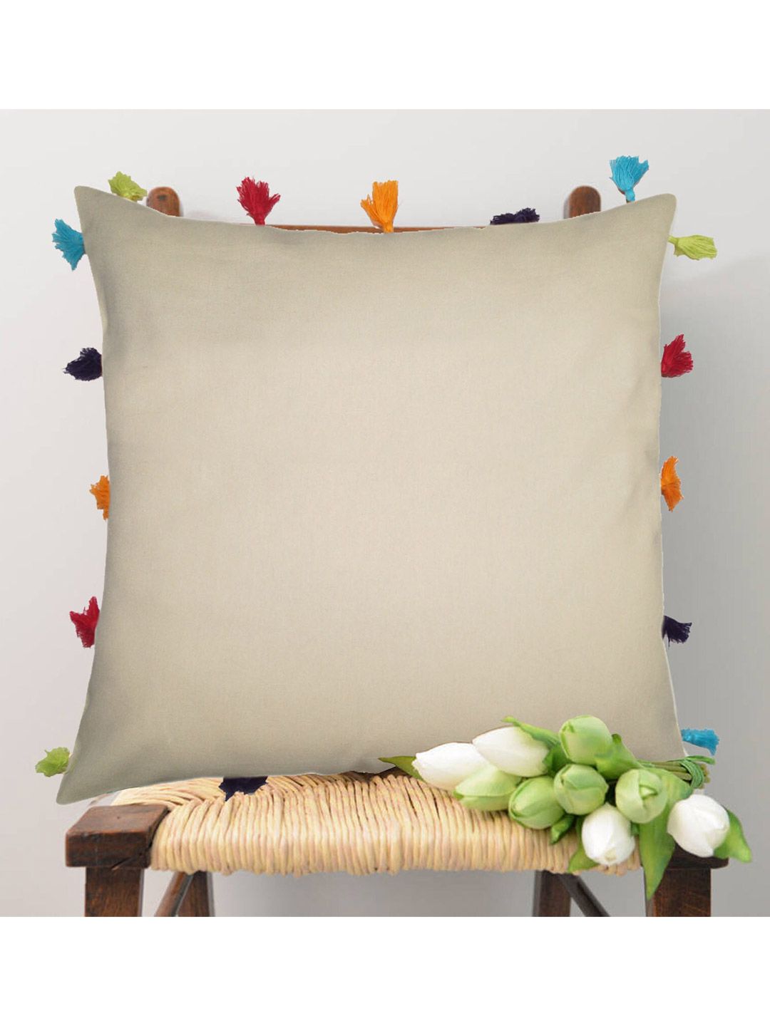 Lushomes Beige Set of 3 Square Cushion Covers Price in India