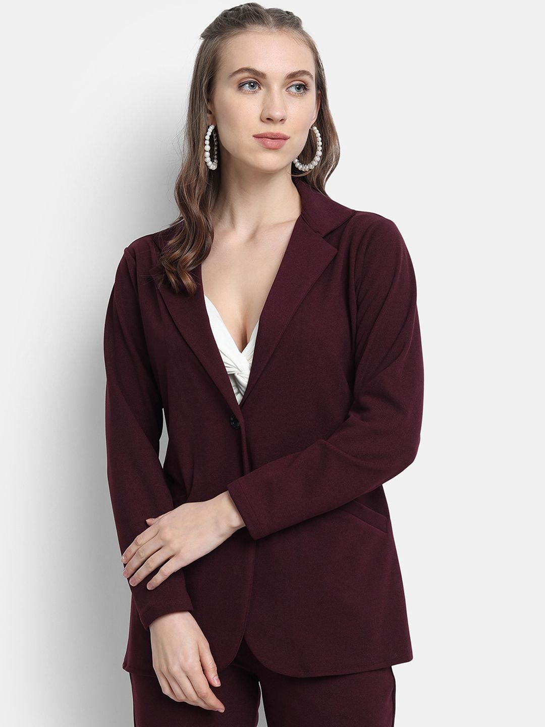 Golden Kite Women Burgundy Solid Single Breasted Blazers Price in India