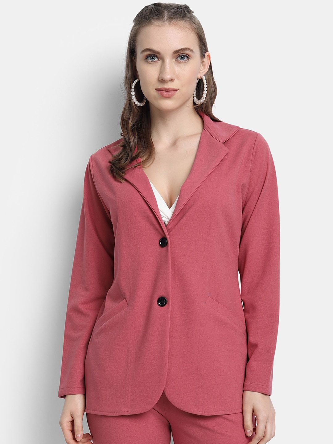 Golden Kite Women Pink Solid Single-Breasted Blazer Price in India