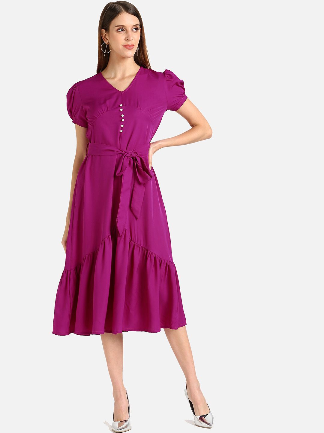 shashvi Magenta Crepe Midi Dress Price in India