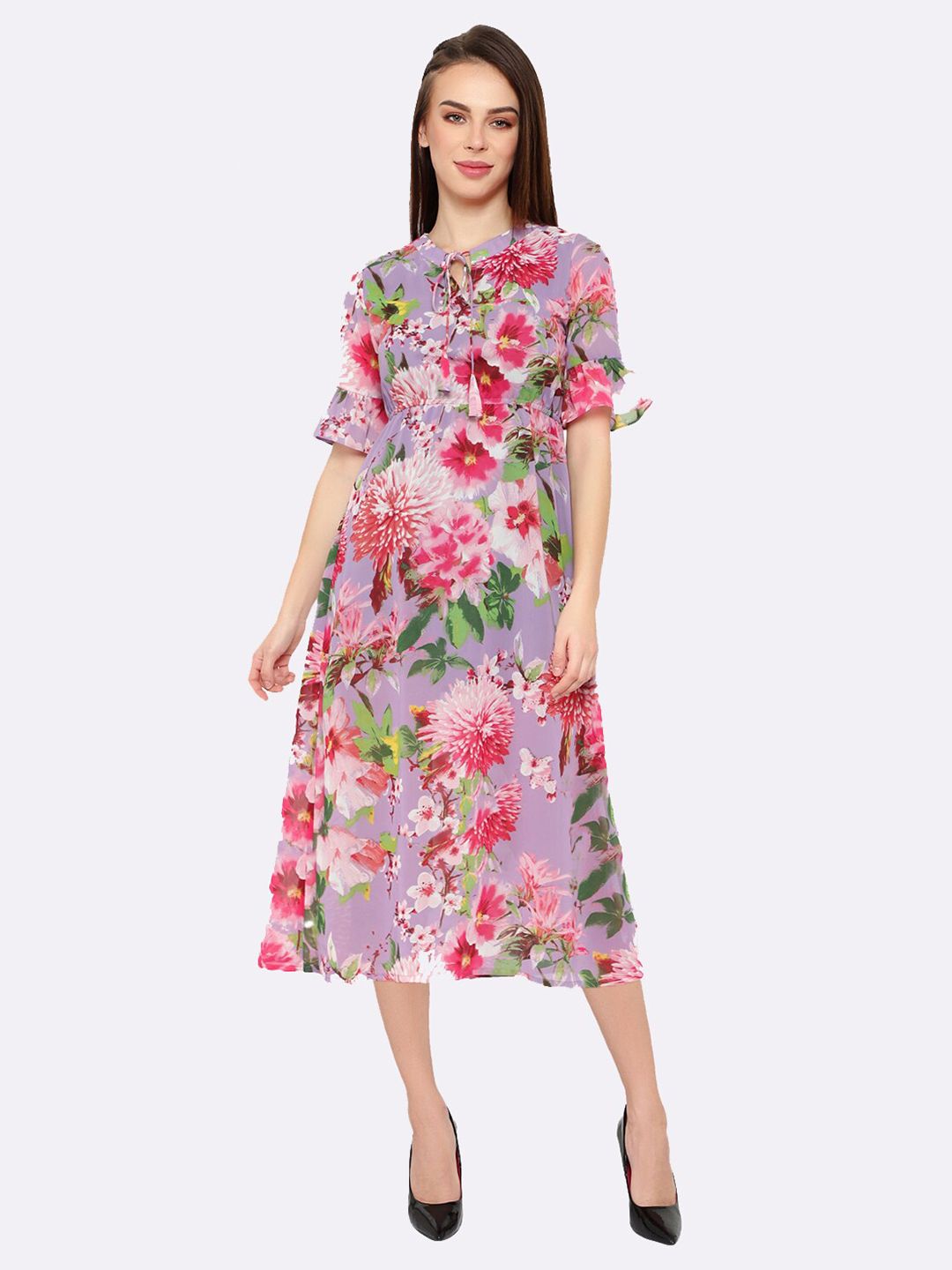 shashvi Pink Floral Crepe Midi Dress Price in India