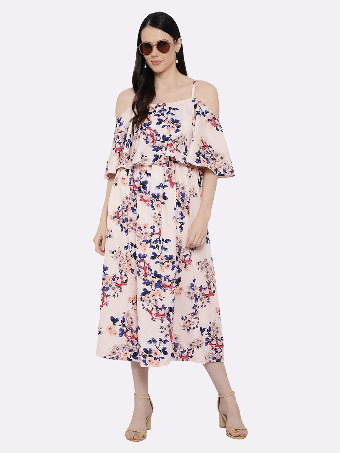 shashvi Pink Floral Crepe Maxi Dress Price in India