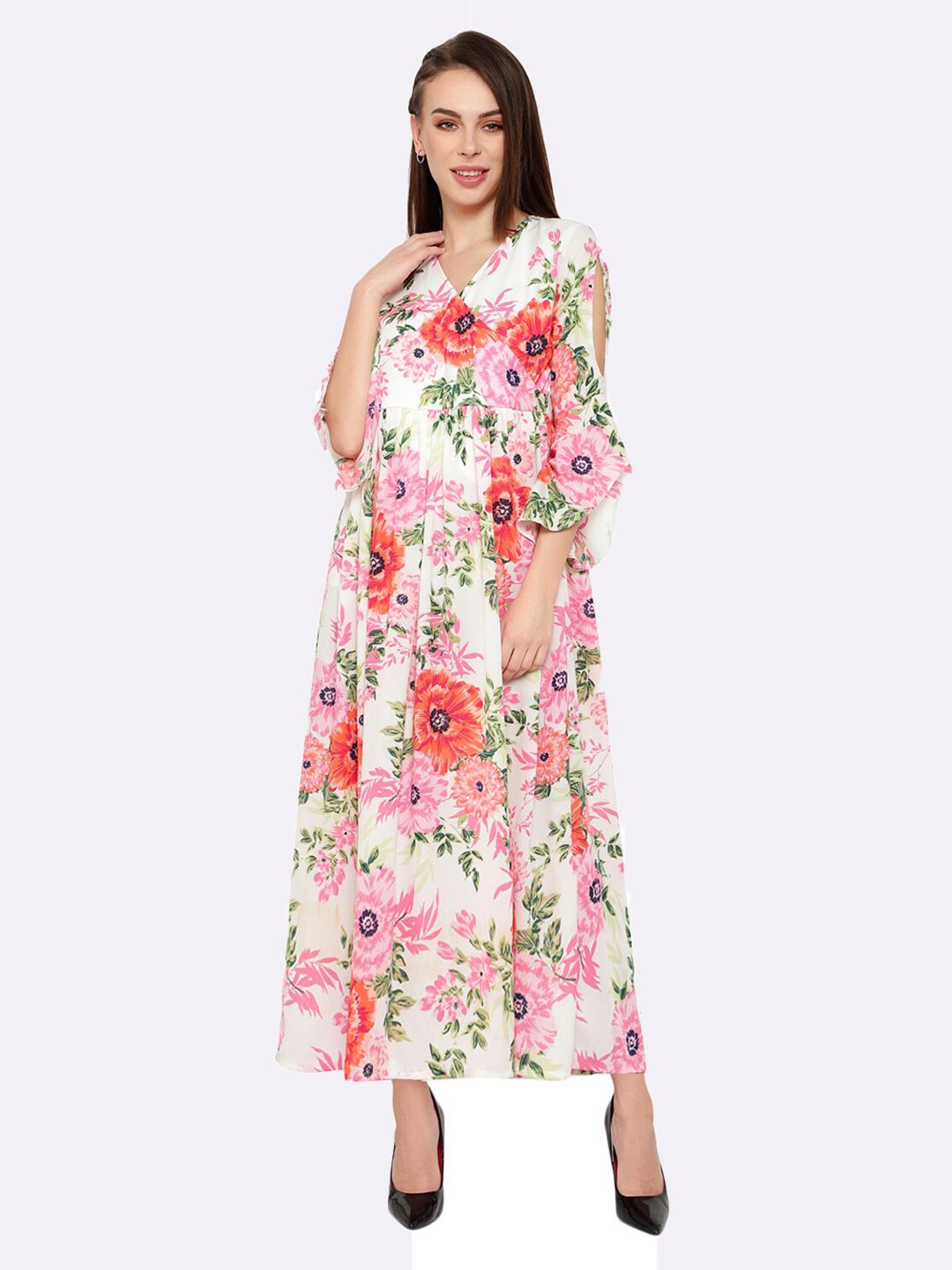 shashvi Pink Floral Crepe Maxi Dress Price in India