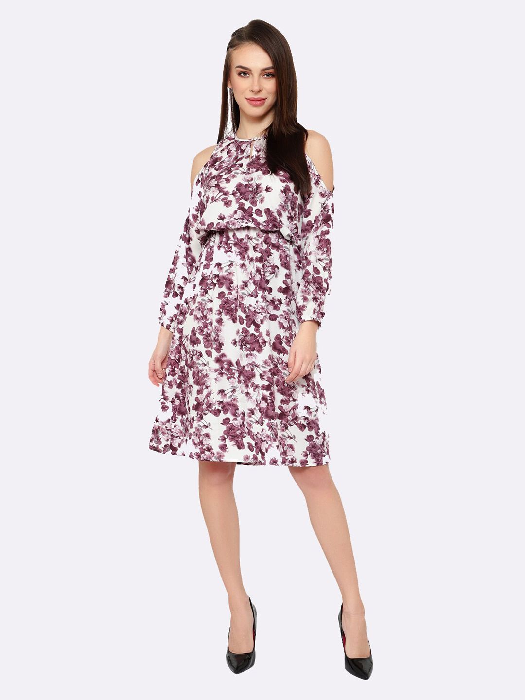 shashvi women's Pink Floral Crepe Dress Price in India