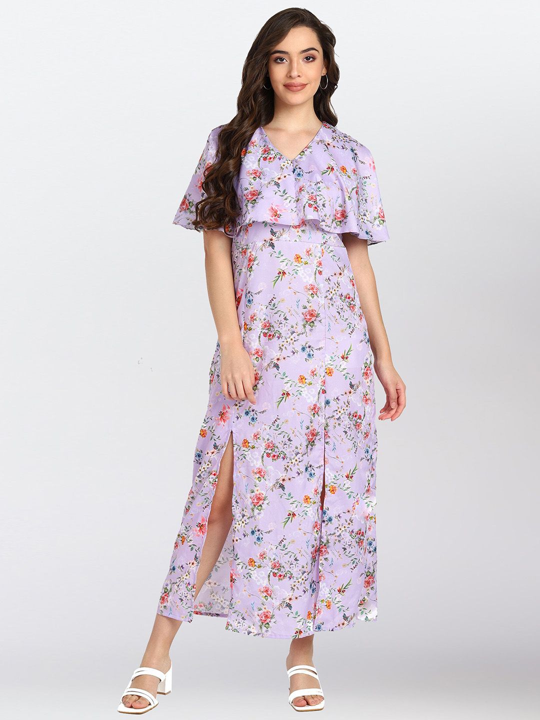 shashvi Women Purple Floral Crepe Maxi Dress Price in India