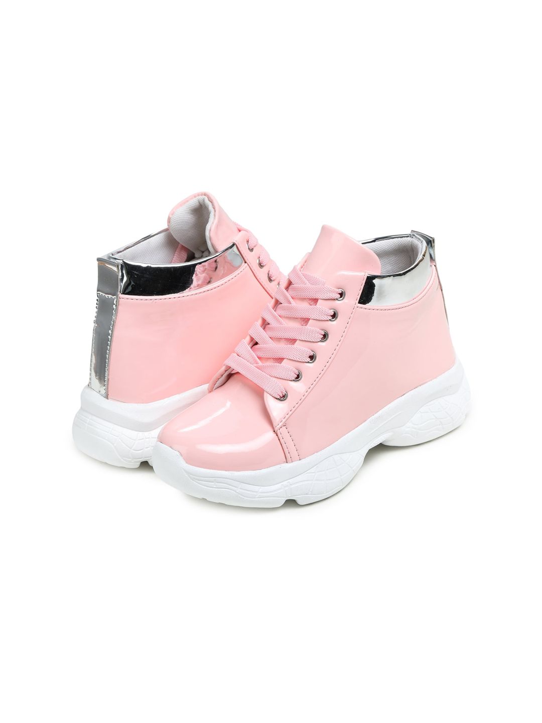 BOOTCO Shoes for Women Casual Stylish High Ankle Sneakers for Girls With Silver Stripes Price in India