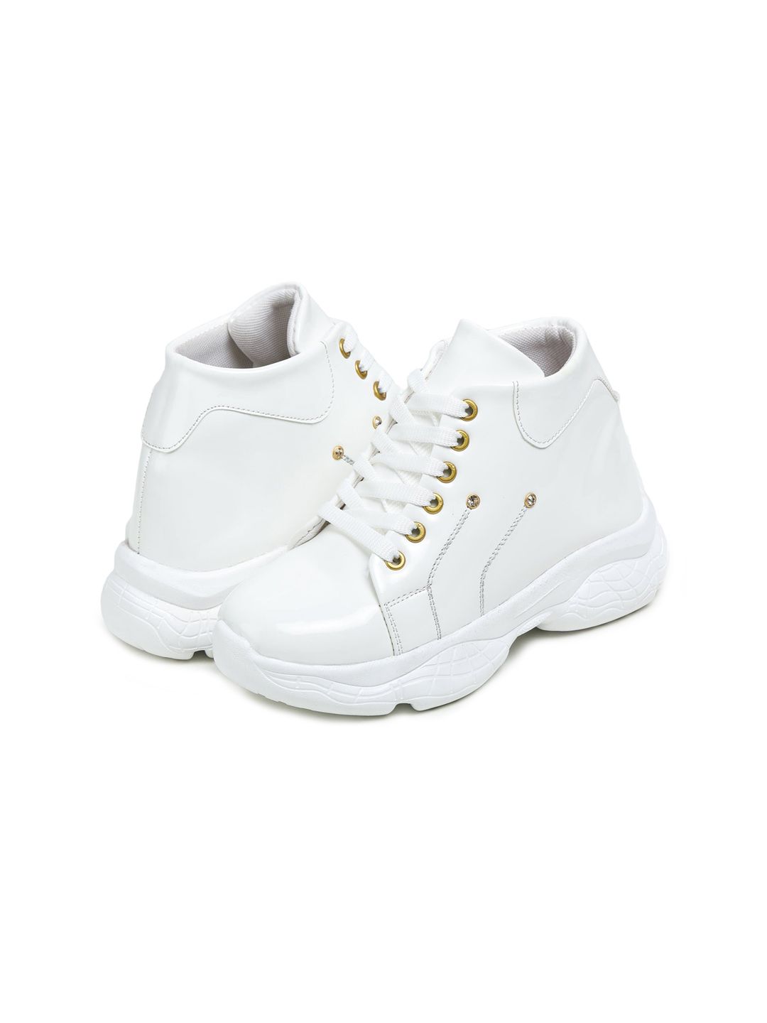 BOOTCO Women White Lace-Up Mid-Top Sneakers Price in India