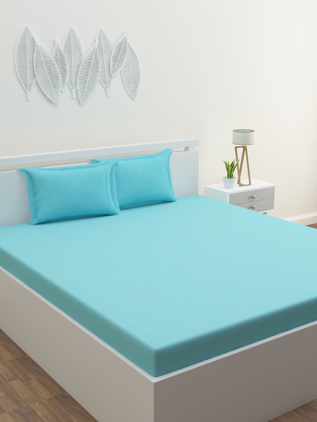 HOME AFFAIRS Turquoise Blue 300 TC Queen Bedsheet with 2 Pillow Covers Price in India