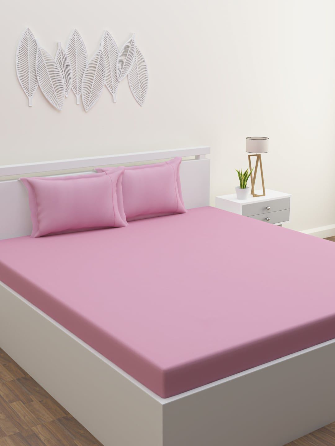 HOME AFFAIRS Pink 300 TC Queen Bedsheet with 2 Pillow Covers Price in India