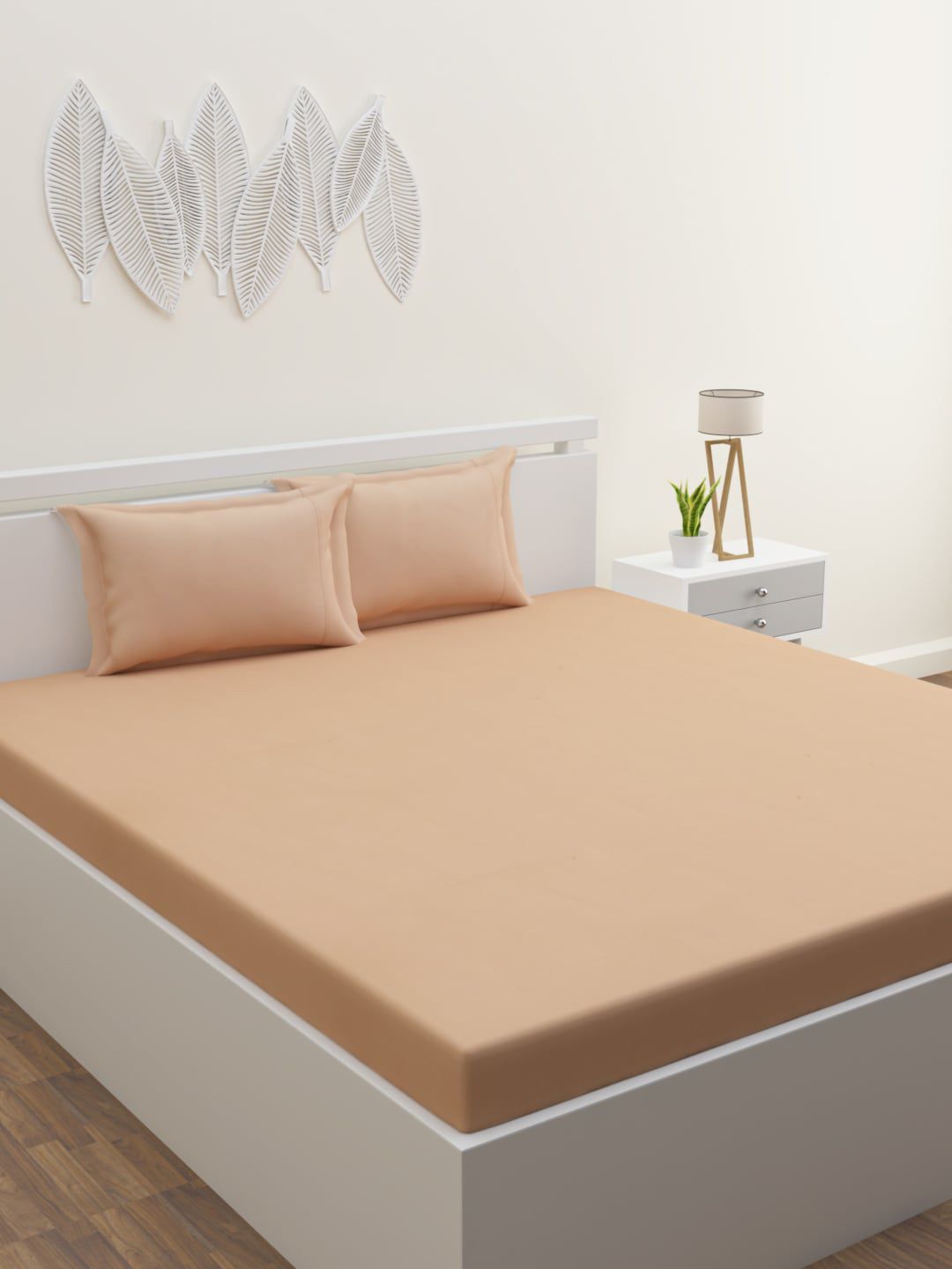 HOME AFFAIRS Beige 300 TC Queen Bedsheet with 2 Pillow Covers Price in India